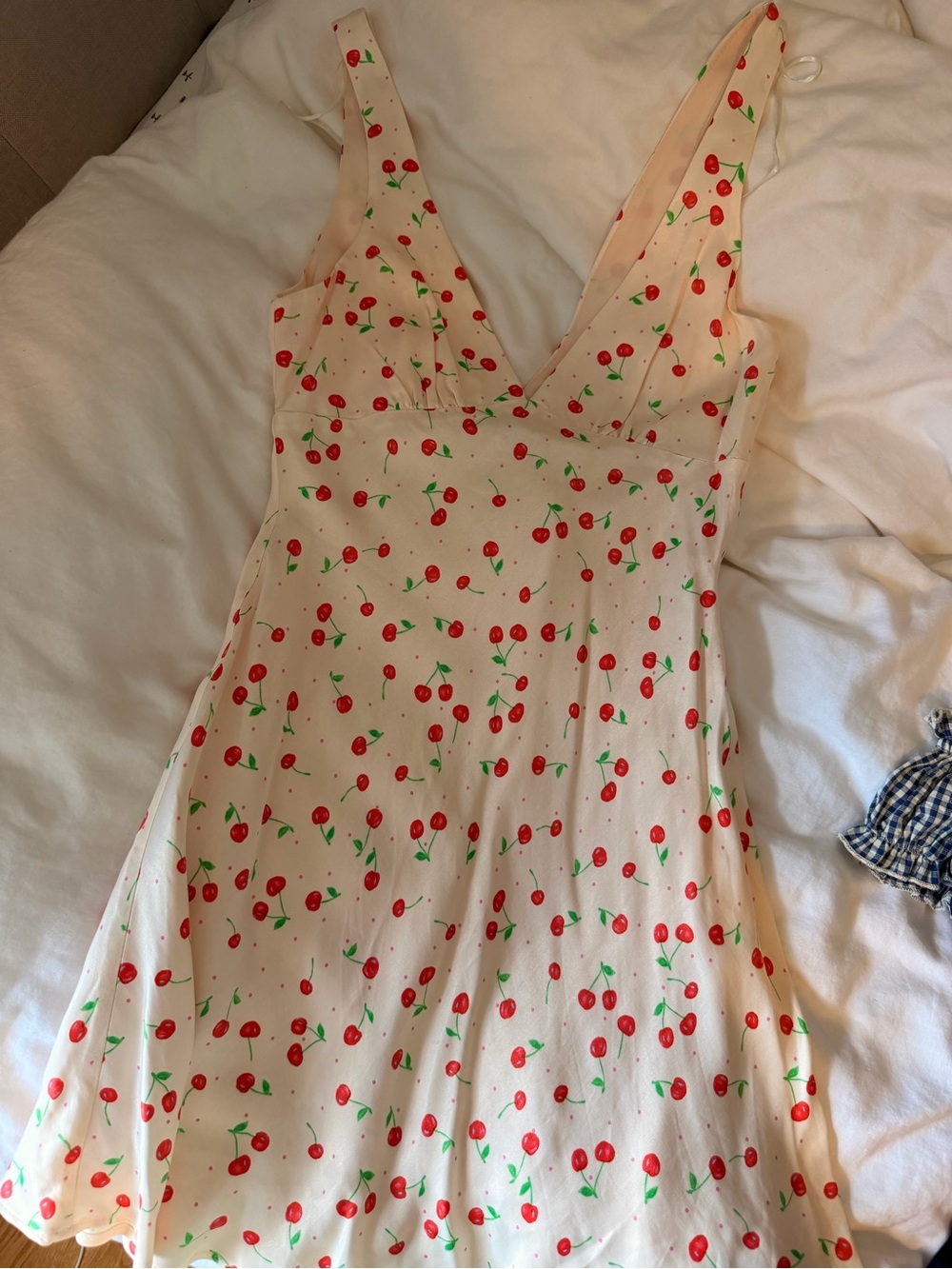 Zara Cream Cherry Print V-Neck Sundress